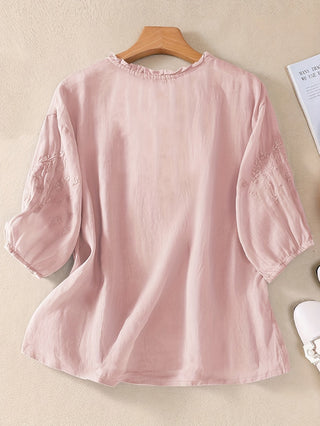 Éléna™ — Blouse brodée élégante en lin mélangé